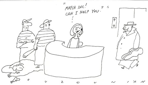 Cartoon: mafia inc (medium) by ouzounian tagged business,mob,mafia,corporation,receptionist
