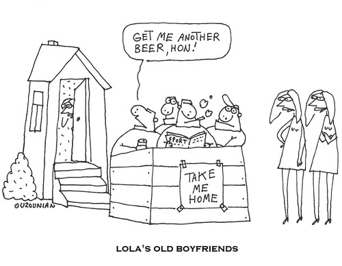 Cartoon: old useless boyfriends (medium) by ouzounian tagged puppies,love,relationships,boyfriends,divorce