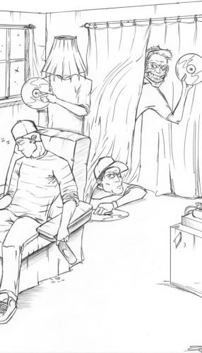 Cartoon: strangers in my livingroom (medium) by James tagged comic,sketch,design,flyer