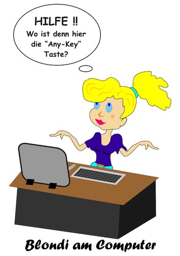 Cartoon: die fehlende Tast (medium) by RiwiToons tagged büro,computer,user,dau,sekretärin,bürohilfe,bürokraft,pc,computerprogram,schreibtisch,tastatur,maus