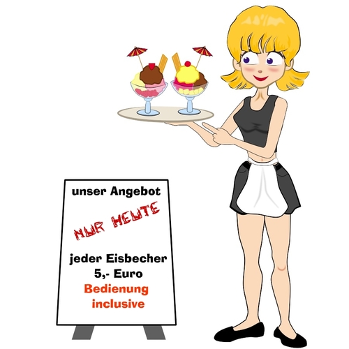 Cartoon: ein verführerisches Angebot (medium) by RiwiToons tagged werbung,angebot,eisbecher,kellnerin,mädchen,sexy