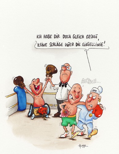 Cartoon: tiefschlag (medium) by ms rainer tagged boxen,sport,rollstuhl,duell