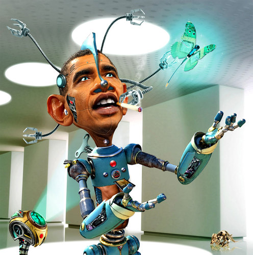 Cartoon: ObamaBot 2.0 (medium) by RodneyPike tagged barack,obama,caricature,illustration,rwpike,rodney,pike