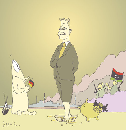 Cartoon: Staatsmann! (medium) by Pierre tagged miesmuschel,ameisenbär,arabellion,revolution,libyen,westerwelle