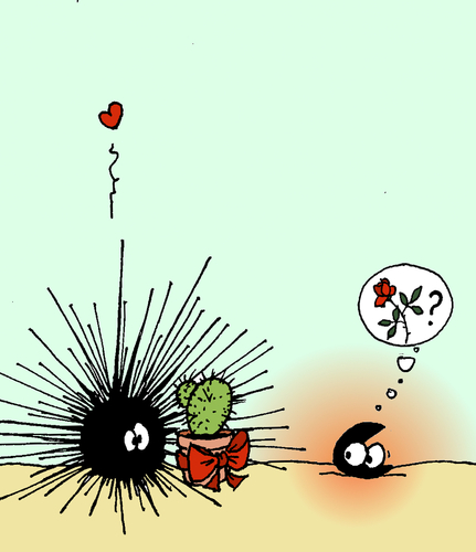 Cartoon: The valentine mussel (medium) by Pierre tagged watt,rose,kaktus,liebe,valentinstag,seeigel,miesmuschel,muschel