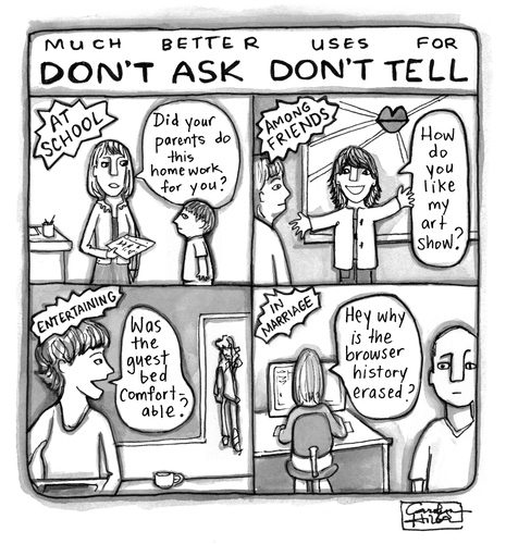 Cartoon: Dont Ask Dont Tell - Revised (medium) by a zillion dollars comics tagged stupid,laws,military,gays,media,culture,sexuality,discrimination,dont