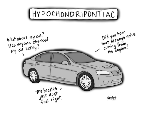 Cartoon: Hypochondripontiac (medium) by a zillion dollars comics tagged automobile,car,psychology,complaining,worry,anxiety