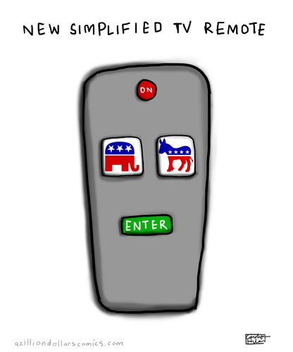 Cartoon: One Button (medium) by a zillion dollars comics tagged politics,usa,elections,media,democracy,parties
