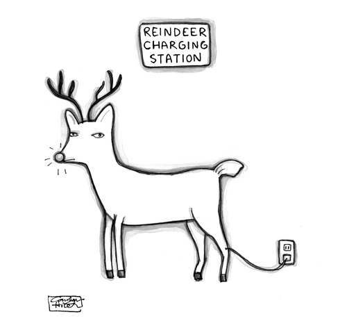 Cartoon: Reindeer Charging Station (medium) by a zillion dollars comics tagged christmas,santa,reindeer,sleigh,rudolph
