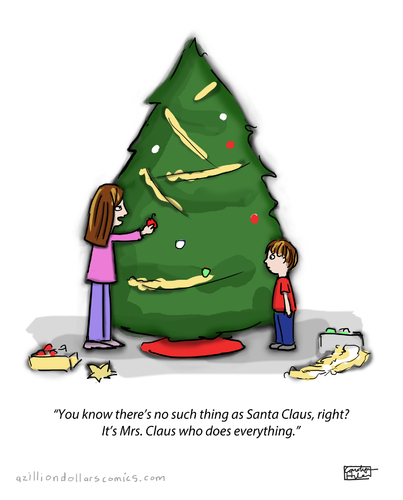 Cartoon: The Secret Is Out (medium) by a zillion dollars comics tagged christmas,holidays,santa,family,tradition,gifts,tree