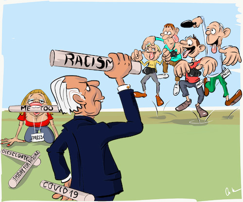 Cartoon: Hol das Stöckchen (medium) by KryCha tagged medien,nachrichteneinerlei