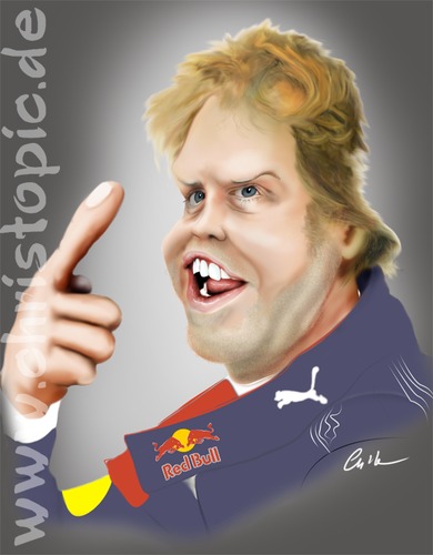 Cartoon: Sebastian Vettel (medium) by KryCha tagged sebastian,vettel,weltmeister,formel1,formula1,worldchampion,red,bull