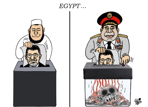 Cartoon: EGYPT (medium) by Vejo tagged egypt,morsi,army,massacre,religion,politics