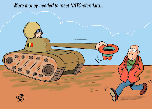 Cartoon: Nato (medium) by Vejo tagged natostandard,belgium,money,defence,weapons,usa,russia,war