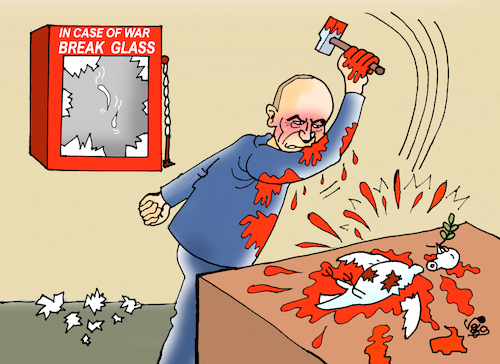 Cartoon: RUSSIAN INVASION. (medium) by Vejo tagged ukraine,putin,dictator,invasion,war,zelensky,hero,massacre,europe,nato,peace
