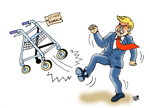 Cartoon: Trump oldest candidate (medium) by Vejo tagged trump,kamala,harris,presidentialcandidates,usa,election