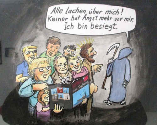 Cartoon: Besiegter Tod (medium) by Alan tagged tod,sensenmann,lachen,besiegt,besiegen,buch,grim,reaper
