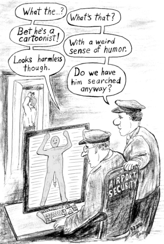 Cartoon: Cartoonist Scan (medium) by Alan tagged cartoonist,karikaturist,body,scanner,körperscanner,bodyscanner,nacktscanner,airport,security,ink,pen,man,mann,scan,humor