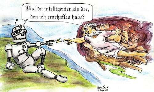 Cartoon: Gott ChatGPT (medium) by Alan tagged gott,chatgpt,god,robot,roboter,ki,ai,creation,erschaffung,intelligenz,intelligence