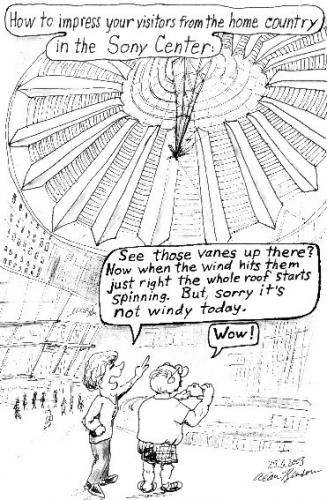 Cartoon: In the Sony Center (medium) by Alan tagged sony,center,roof,berlin,tourist,gullible,wind,