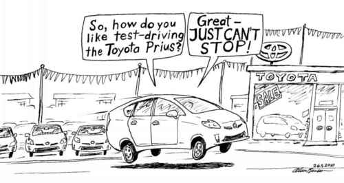 Cartoon: Just cant stop (medium) by Alan tagged toyota,prius,brake,stop,testdrive,probefahrt