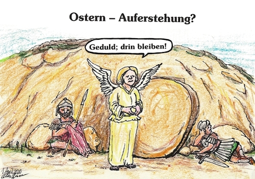 Cartoon: Ostern_Auferstehung? (medium) by Alan tagged ostern,auferstehung,kontaktbeschränkungen,jesus,grab,corona,wirbleibenzuhause,covid19,merkel,engel