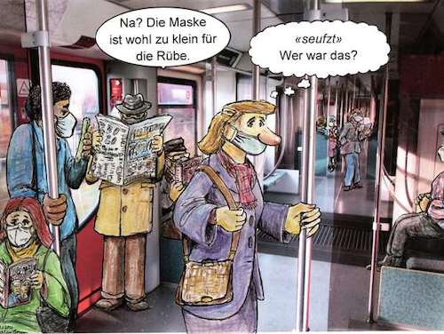 Cartoon: Rübe zu groß (medium) by Alan tagged ruebe,nase,gross,maske,covid,sbahn,maskenpflicht