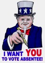 Cartoon: Uncle Sam Pointing (small) by Alan tagged uncle,sam,unclesam,pointing,vote,absentee,pencil,voting