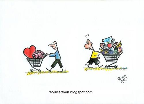 Cartoon: All what you need (medium) by Raoui tagged brain,heart,shoping,supermarket