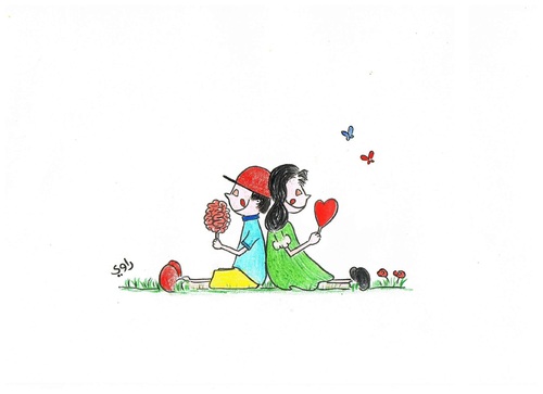 Cartoon: Boys and girls (medium) by Raoui tagged boy,girl,heart,brain,mind,love,feeling