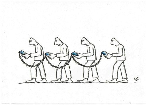 Cartoon: Slavery (medium) by Raoui tagged slave,slavery,internet,connexion,mobile,telephone,addiction
