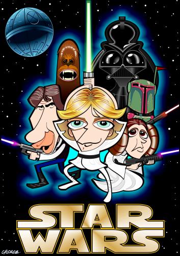 Cartoon: Star Wars (medium) by spot_on_george tagged star,wars,jedi,darth,vader,wooky,luke,skywalker,caricature