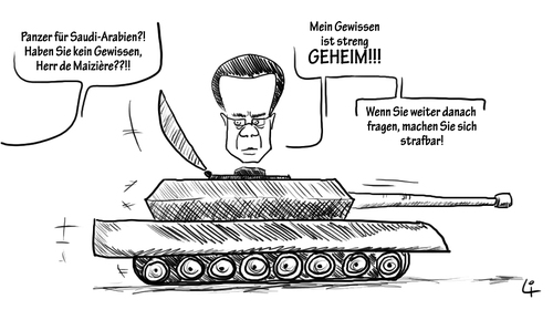 Cartoon: Dumme Fragen und dumme Antworten (medium) by elke lichtmann tagged thomas,de,maiziere,panzer,tank,saudi,arabien,arabia,rüstung,arms,industrie,industry,handel,lieferung,dumme