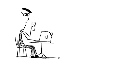 Cartoon: mourning over steve jobs (medium) by elke lichtmann tagged steve,jobs,mac,coffee,cafe