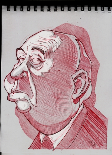 Cartoon: Alfred Hitchcock (medium) by McDermott tagged hitchcock,movies,actors,directors,mcdermott,caricatures,sketchbook