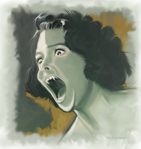 Cartoon: Shes a Screamer (medium) by McDermott tagged vampire,female,art,painting,old,monster,scary,spooky,dark