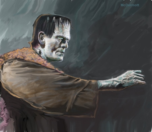 Cartoon: Son of Frankenstein (medium) by McDermott tagged frankenstein,boriskarloff,monsters,horror,movies,tv,scary