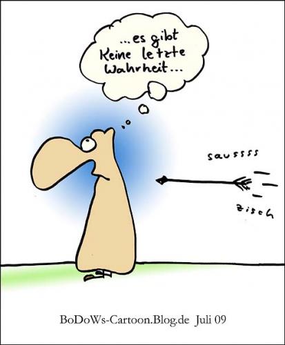 Cartoon: ... die letzte Wahrheit (medium) by BoDoW tagged gedanken,ende,final,exitus,pfeil,philosophie,illusion,zweifel,tod,wahrheit