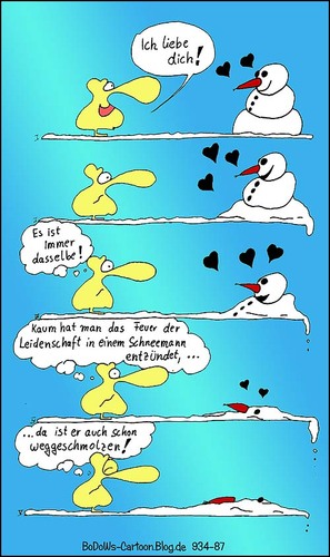 Cartoon: Liebeserklärung an  Schneemann (medium) by BoDoW tagged feuer,leidenschaft,lieben,paar,beziehung,liebe,hinschmelzen,schmelzen,schneemann,liebeserklärung