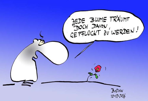 Cartoon: Phantasien eines Blumenmörders (medium) by BoDoW tagged blume,mord,gewalt,pflücken,beziehung,selbstbetrug