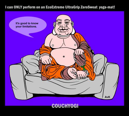 Cartoon: CouchYogi Own Limitations - new (medium) by MoArt Rotterdam tagged couchyogi,asana,yoga,yogahumor,yogatoons,yogi,yogamaster,guru,gurutalk,yogaphilosophy,perform,yogamat,stickymat,ecoextreme,ultragrip,zerosweat,know,limitations,goodtoknow