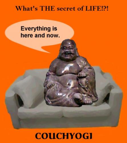 Cartoon: CouchYogi THE Secret of Life (medium) by MoArt Rotterdam tagged couchyogi,guru,gurutalk,spiritualadvice,secretoflife,everything,hereandnow