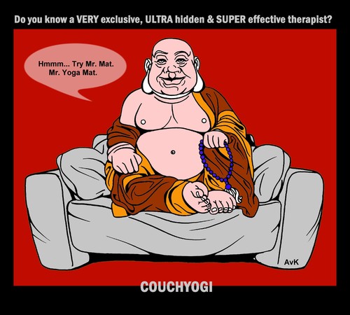 Cartoon: CouchYogi Therapist Search (medium) by MoArt Rotterdam tagged yoga,couchyogi,couchtalk,guru,gurutalk,spiritualadvice,therapy,therapist,therapyland,doyouknow,veryexclusive,ultrahidden,supereffective,yogamat,doyoga,yogatoon