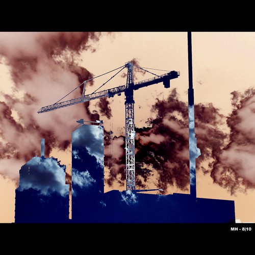 Cartoon: MH - Rebuilding Rotterdam! (medium) by MoArt Rotterdam tagged rotterdam,rebuilding,herbouwen,hijskraan,crane,gebouwen,buildings,clouds,wolken,sky,fotomix,photoblend