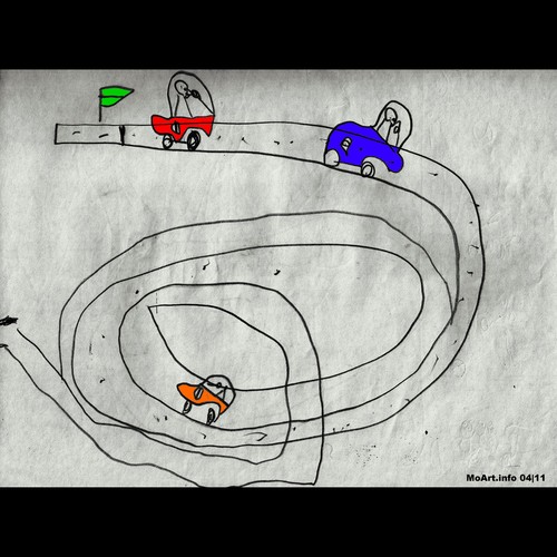 Cartoon: MH - The Race Track! (medium) by MoArt Rotterdam tagged rotterdam,moart,moartcards,racen,racing,racetrack,racebaan,cars,auto,speed,snelheid,kindertekening,child