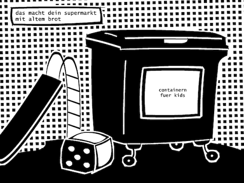 Cartoon: altes Brot (medium) by bob schroeder tagged supermarkt,brot,alt,verwertung,containern,kids,spielecke,konsum,produktion,toogoodtogo