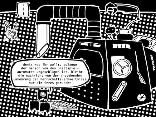Cartoon: Brettspielautomat (medium) by bob schroeder tagged alphago,ai,ki,intelligenz,spiel,computer,herrschaft,revolution