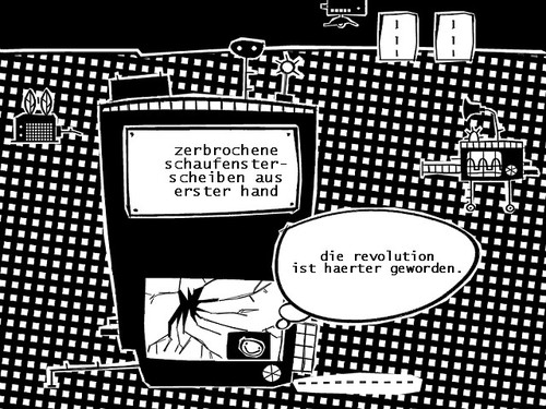 Cartoon: ist haerter (medium) by bob schroeder tagged revolution,schaufenster,fenster,hand,geschaeft,laden