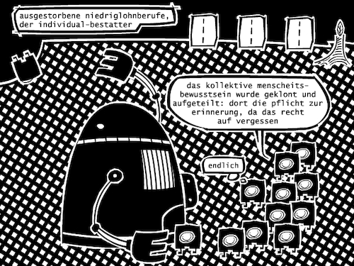 Cartoon: Niedriglohn (medium) by bob schroeder tagged bewusstsein,klon,menschheit,individuum,job,beruf,niedriglohn,mindestlohn,bestatter