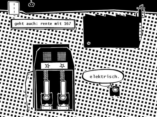 Cartoon: rente 67 (medium) by bob schroeder tagged rente,67,arbeit,arbeitszeit,verlaengerung,alter,akku